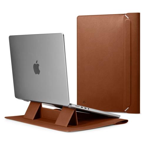[Spigen] ラップトップ スリーブ バッグ 折りたたみ式スタンド Mac Book Pro 対応、内蔵磁気フラップ レザー ラップトップ ケース ラップトップ ポーチ バッグ AFA06422 