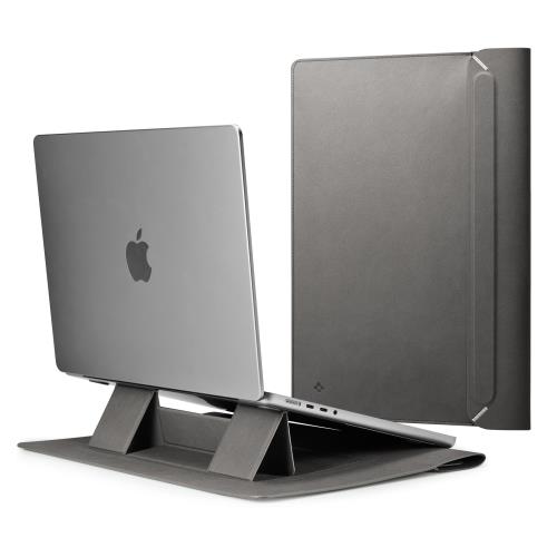 [Spigen] ラップトップ スリーブ バッグ 折りたたみ式スタンド Mac Book Pro 対応、内蔵磁気フラップ レザー ラップトップ ケース ラップトップ ポーチ バッグ AFA06421 