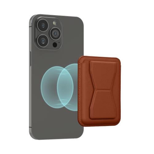 kwmobile カードホルダー i Phone 16 / 15 / 14 / 13 / 12 Series対応 カードケース - スタンド機能 Magsafe対応 PUレザー 65x95mm 茶色