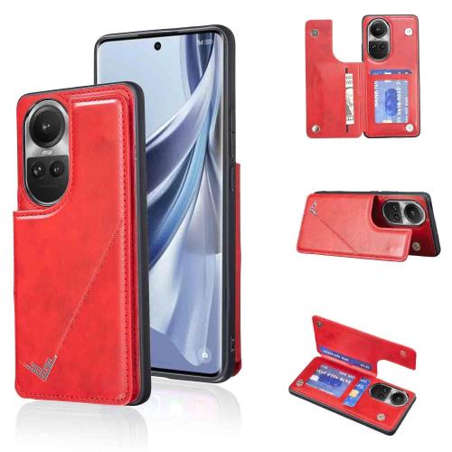 Anrek新型 OPPO Reno10 Pro 5G 用 背面 カードケース 手帳型 ランヤード付 背面カバー (レッド ）オッポ リノ10プロ スマホケース サイドマグネット カード収納 横置き機能