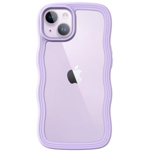 JEDirect i Phone 14 Plus 6.7インチ用 かわいい ケース 波状フレーム うねうね 耐衝撃 スマホカバー 女性用 女子向け クリア ハードPCバック (パープル)
