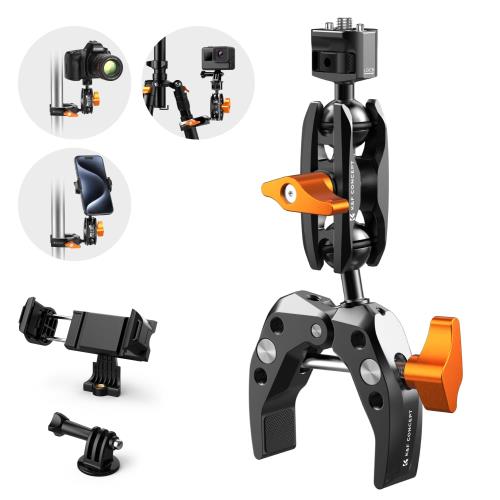 KF Concept MS13 マジックアーム、スーパークランプ、360°ボールヘッドアーム、フラッシュ/デジタル一眼レフカメラ/スタビライザー対応カメラマウント、ホルダー付きクランプ三脚