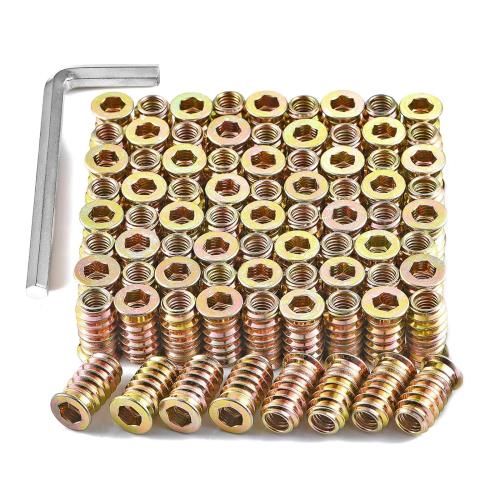 aninako インサートナット M6*13mm M6*15mm M6*20mm M6*25mm 60個 (工具スパナ付）ねじ込みタイプ 埋め込みナット インサートナット 炭素鋼 家具 木工 DIY 