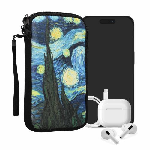 kwmobile スマホ 保護ケース L - 6.5対応 - ネオプレン クッション カバー - 内寸法 星降る夜デザイン 青色/黄色 16.5 x 8.9 cm 対応