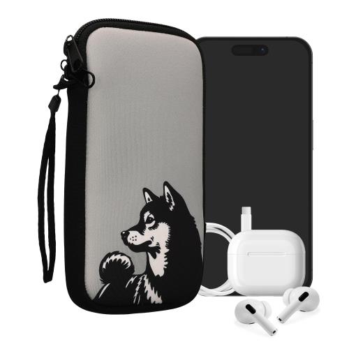kwmobile スマホ 保護ケース XXL - 7対応 - ネオプレン クッション カバー - 内寸法 柴犬デザイン 黒色/白色/グレー 17.7 x 8.5 cm 対応