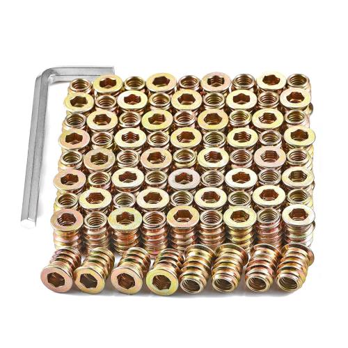 aninako インサートナット M6*13mm M6*15mm M6*20mm M6*25mm 60個 (工具スパナ付）ねじ込みタイプ 埋め込みナット インサートナット 炭素鋼 家具 木工 DIY 