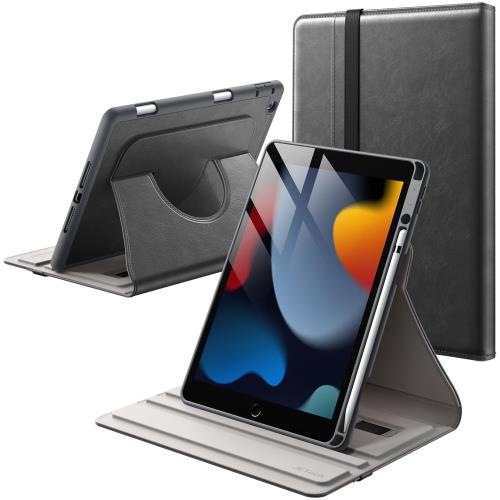 JEDirect 回転ケース i Pad 9/8/7用 (10.2インチ、2021/2020/2019モデル、第9/8/7世代) Pencilホルダー付き 360°回転 PUレザー フォリオ保護カバー