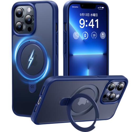 スタンド機能・Magsafe対応CASEKOO i Phone13Pro Max 用 ケース 隠し収納式 米軍MIL規格 耐衝撃 スマホケース 薄形半透明 マット仕上げ 指紋防止 ストラップホール付き