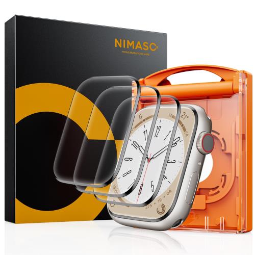 3枚組 NIMASO フィルム ガイド枠付き 41mm Apple Watch series 9 / 8 / 7 対応 アップルウォッチ 9 / 8 / 7 用 保護フィルム 自動除塵 高透過率 気泡