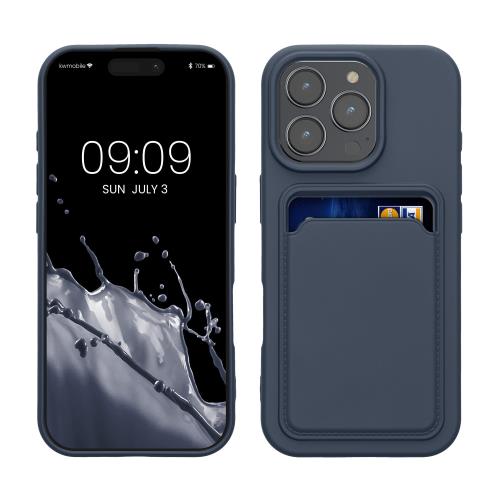 kwmobile スマホケース Apple i Phone 16 Pro対応 ケース -カードホルダー付き ソフト TPU シリコン 紺色