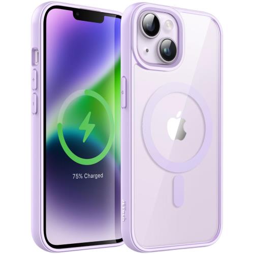 JETech i Phone 14 Plus 6.7インチ用 マグネット ケース Mag Safeに対応 衝撃吸収 バンパーカバー ソリッドカラーマットTPUフレーム 傷つけ防止 クリアバック (パー