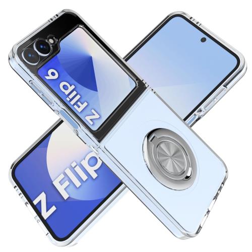 For Galaxy Z Flip6 ケース リング付き 耐衝撃 レンズ保護 ソフト 車載ホルダー用 Greerass 固定機能 バンパー型ケース スタンド付き 極薄 TPU+PC 軽量 Samsun