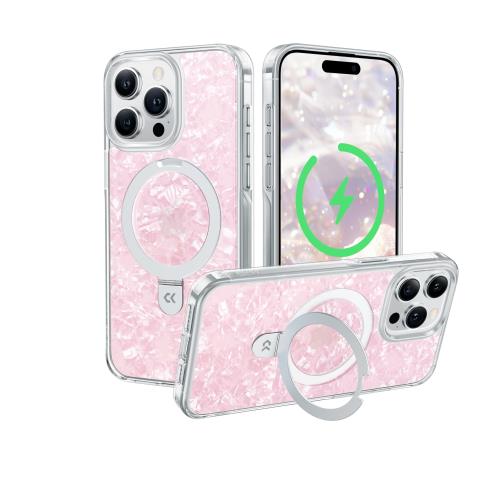 スタンド機能・Magsafe対応 CASEKOO i Phone 15 Pro Max 用 ケース キラキラ 真珠母貝 おしゃれ黄変防止 耐衝撃 MIL規格 滑り止め リング付き ストラップホール付き