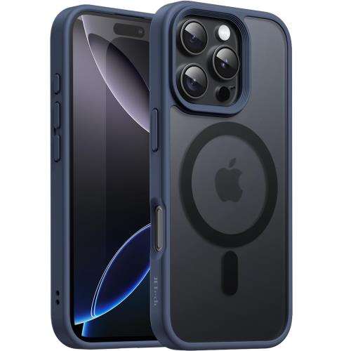 JETech i Phone 16 Pro Max 6.9インチ用 マグネット ケース Mag Safeに対応 半透明のマット背面 薄型 耐衝撃 カバー (ストームブルー)