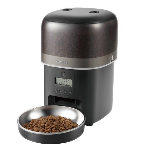 エレコム 自動給餌器 猫 中小型犬用 2L (約1.1kg) タイマー機能付 1日最大6回 蓋ロック機能 2WAY給電 コンパクト 1皿 幅170×奥行190×高さ258mm ブラック PET-AF0