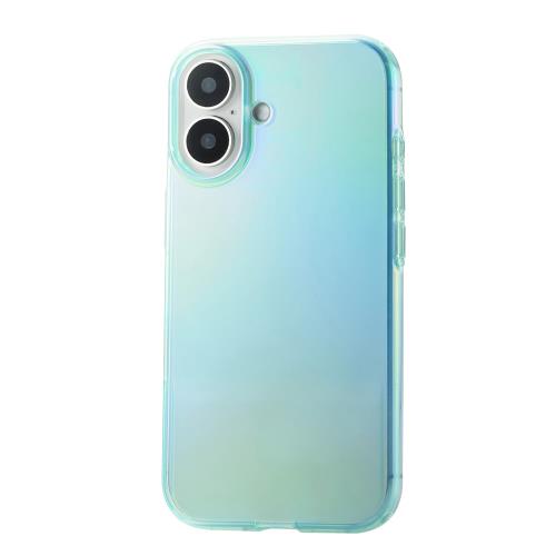 エレコム i Phone 16 ケース クリア オーロラ 耐衝撃 マイクロドット加工 ソフト TPU ストラップホルダーシート付 ワイヤレス充電対応 かわいい おしゃれ ライトブルー PM-A24AU
