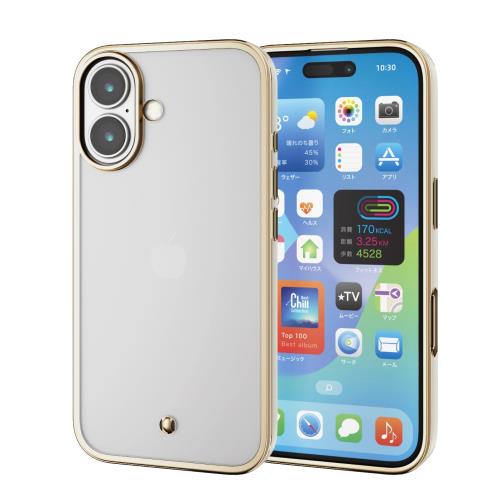 エレコム i Phone 16 ケース クリア 薄型 メタリック フレーム ソフト TPU ストラップホール付き ワイヤレス充電対応 me かわいい おしゃれ グレージュ PM-A24AUCTMLGB