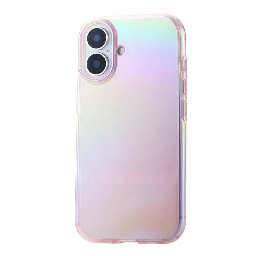エレコム i Phone 16 ケース クリア オーロラ 耐衝撃 マイクロドット加工 ソフト TPU ストラップホルダーシート付 ワイヤレス充電対応 かわいい おしゃれ ピンク PM-A24AUCAP