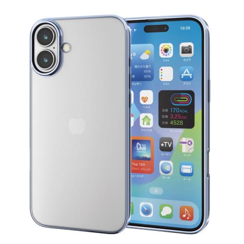 エレコム i Phone 16 Plus ケース クリア 薄型 メタリック フレーム ソフト TPU ワイヤレス充電対応 メタリックペールブルー PM-A24BUCTMBU