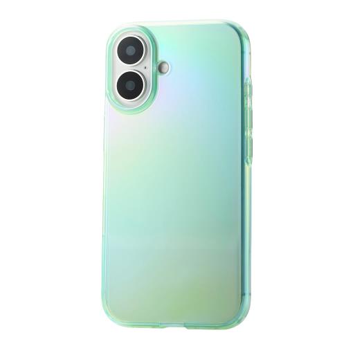 エレコム i Phone 16 ケース クリア オーロラ 耐衝撃 マイクロドット加工 ソフト TPU ストラップホルダーシート付 ワイヤレス充電対応 かわいい おしゃれ グリーン PM-A24AUCA
