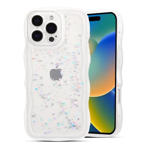 QLTYPRI i Phone 16 Pro Max ケース クリア TPU カバー ウェーブ おしゃれ 韓国 可愛い グリッター 透明 薄型 軽量 耐衝撃 滑り止め スマホケース ワイヤレス充電対応