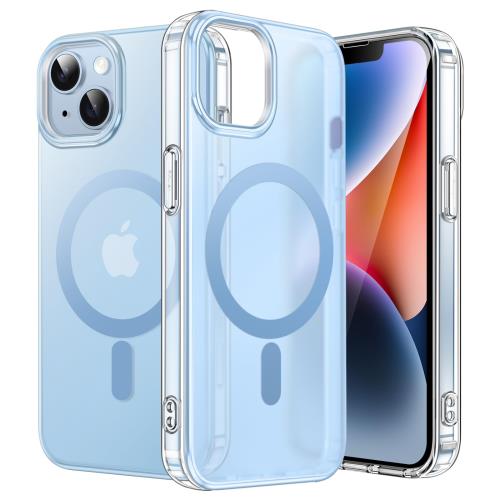 JETech i Phone 14 6.1インチ用 ケース Mag Safe対応 かわいい ユニーク 美しいデザイン 半透明バック 耐衝撃スマホカバー (ブルー)