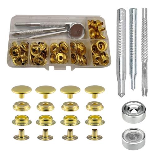サムコス ジャンパーホックス メタルボタン ゴールド 15mm 18セット レザークラフト 工具 4種類 手芸/家庭/裁縫用 DIY 手作り ハンドメイド （収納ケース付き）