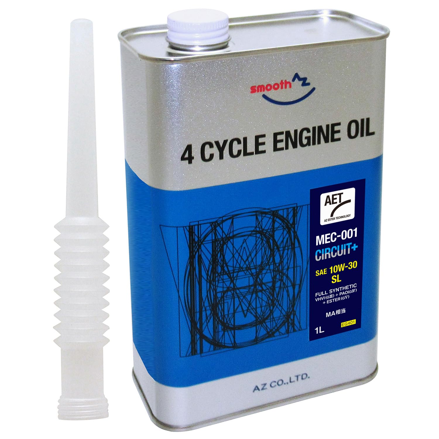 AZ(エーゼット) バイク用 4サイクル エンジンオイル MEC-001 サーキット プラス AET 10W-30 1L 100%化学合成油 エステル配合 2輪用 EG401