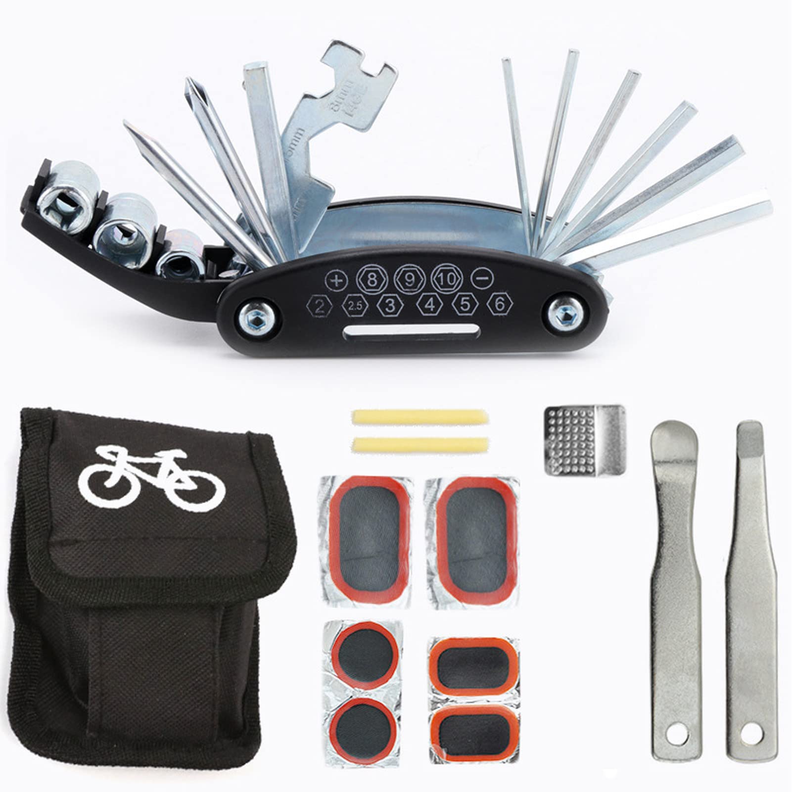 16in1 自転車修理セット 携帯マルチツール バイク修理キット ６角レンチ メンテナンス用 折畳み 多機能工具セット