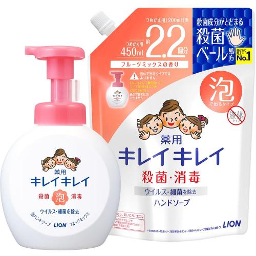 (医薬部外品)キレイキレイ 薬用 泡ハンドソープ フルーツミックスの香り 本体大型ポンプ500ml + 詰め替え450ml