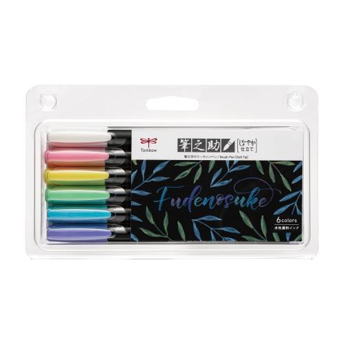 トンボ(Tombow) 鉛筆 水性サインペン 筆之助 しなやか仕立て パステルカラー 6色セット WS-BS6C