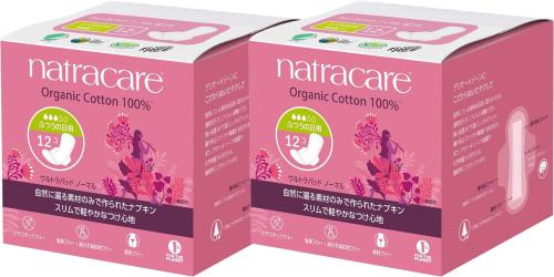 natracare ナトラケア 生理用ナプキン オーガニック ウルトラパッド ノーマル ふつうの日用 羽つき 24枚入り(12枚×2箱) まとめ買い スリム 薄型 敏感肌 プラスチックフリー NC32