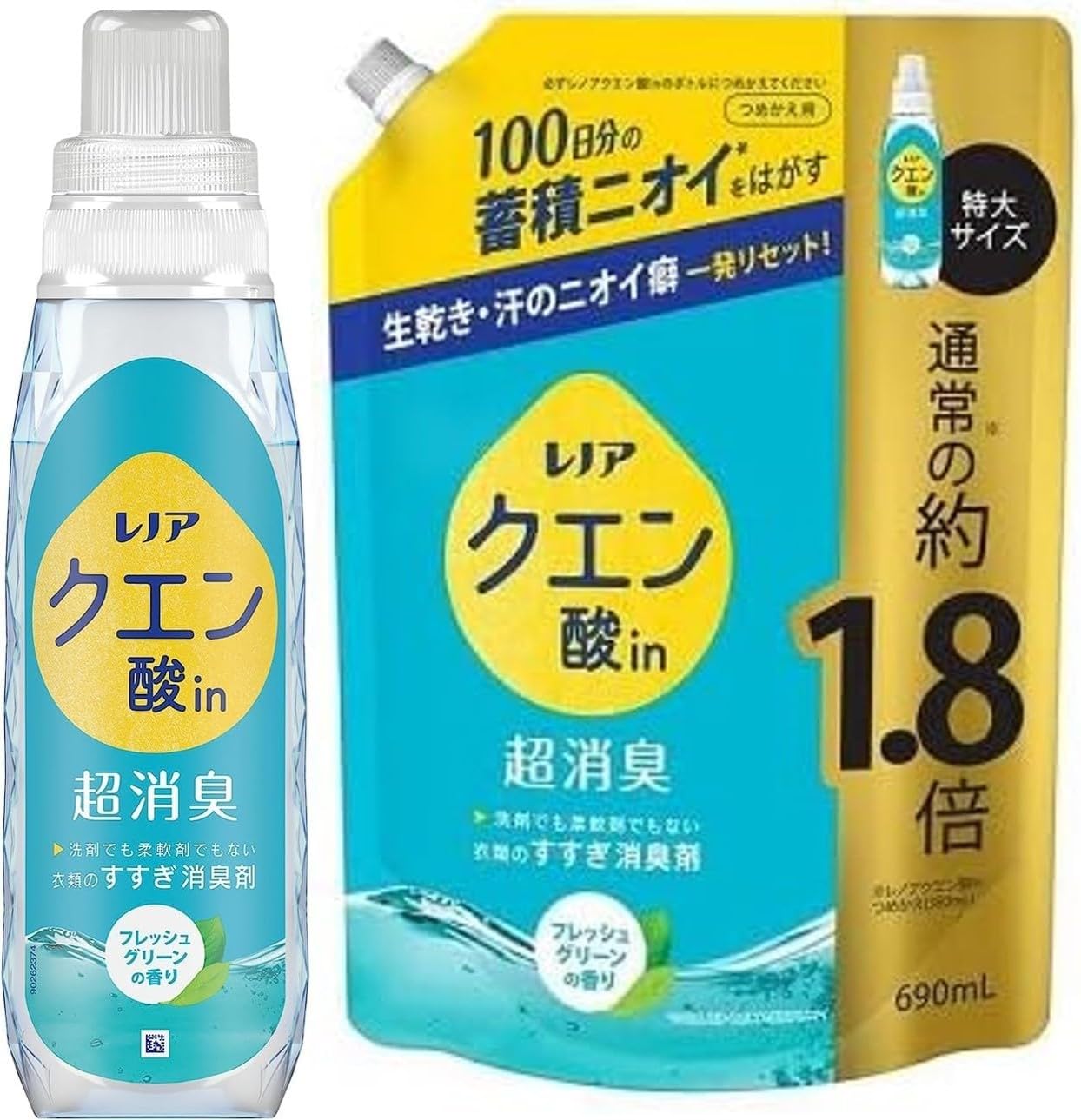 レノア クエン酸in 超消臭 すすぎ消臭剤 フレッシュグリーン 本体 430m L＋詰替え特大 690ml セット