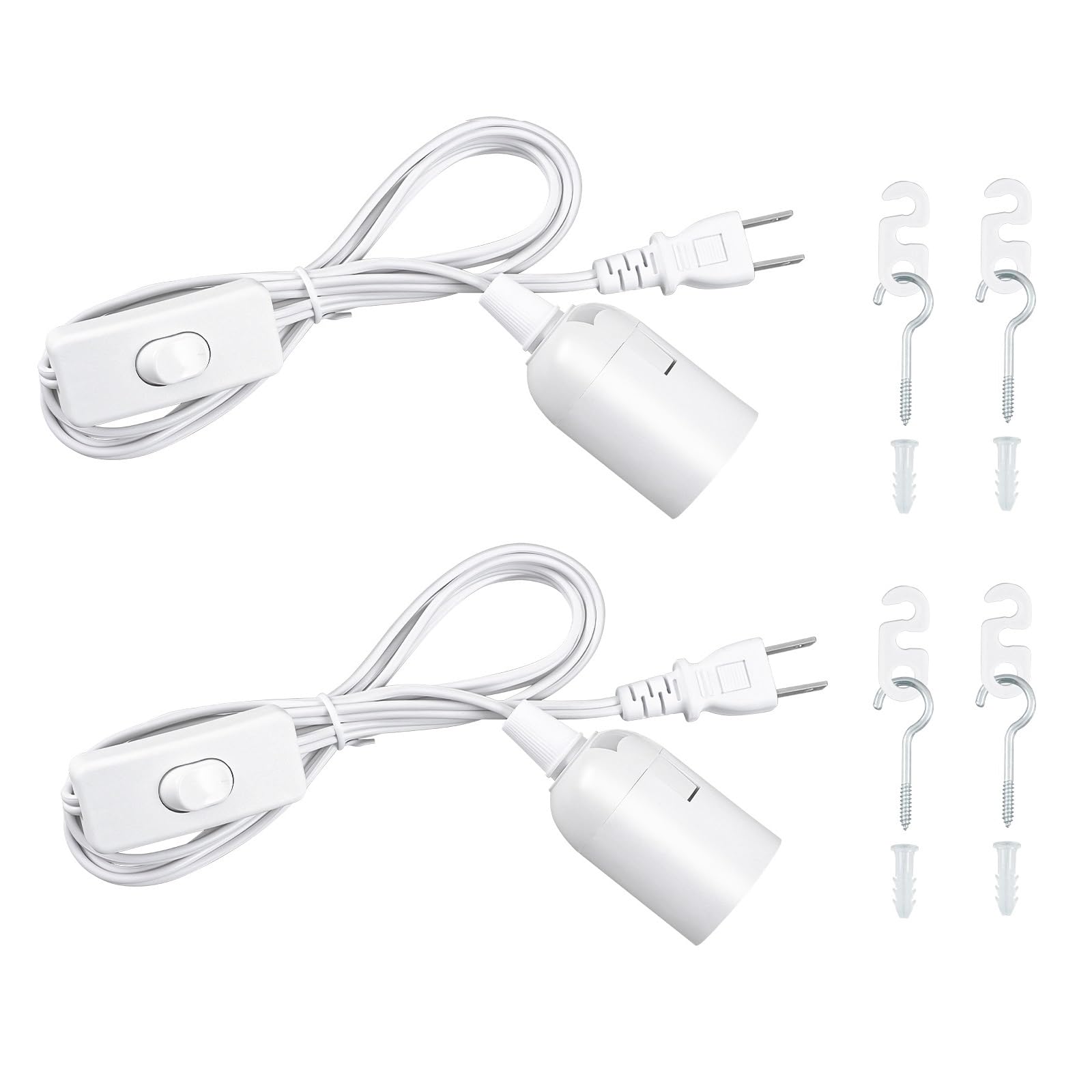 szbritelight (2個セット) 電球ソケット E26 コード付き ソケット コンセント スイッチ付 1.8m ホワイト 工事不要 おしゃれ
