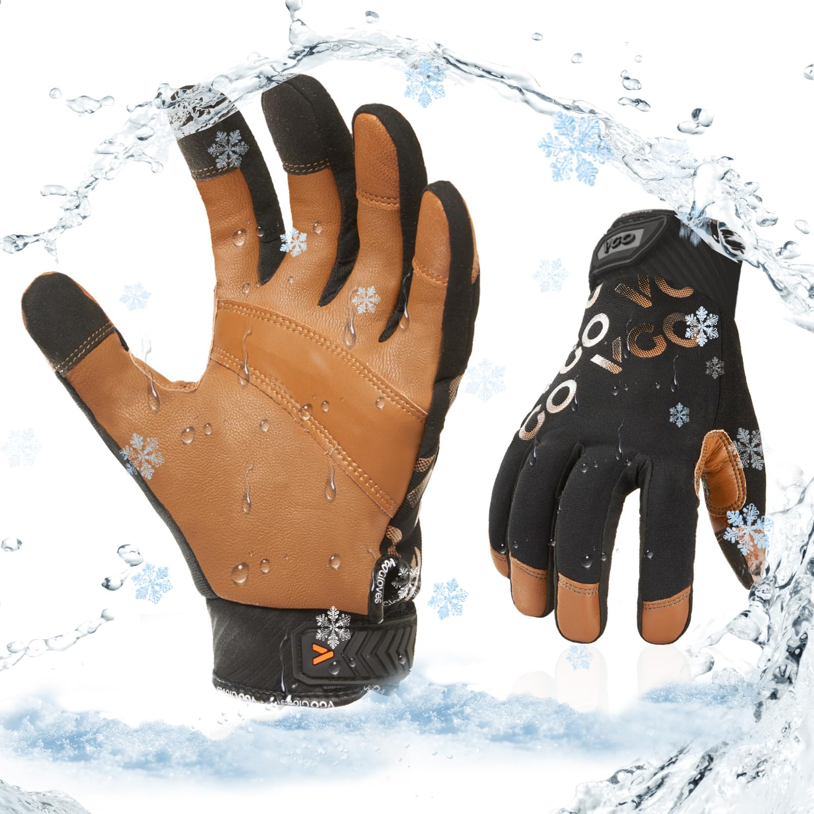 [Vgo...] 防水防寒手袋 -20℃ or -20℃以上に 作業用革手袋 羊革 3D立体 羊革 柔軟 耐摩耗 Light Duty メカニックグローブ(1双入,Size L,Brown,GA960