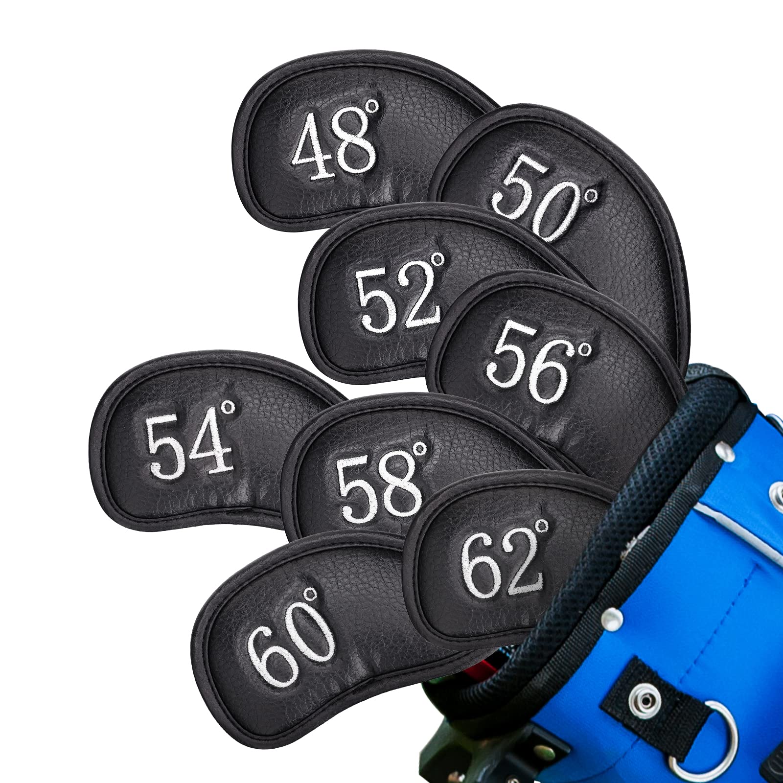 CRAFTSMAN（クラフトマン） ゴルフウェッジカバー マジックテープ開閉 ヘッドカバー セット 8枚入り（48°,50°,52°,54°,56°,58°,60°,62°）番号刺繍 合成レザー