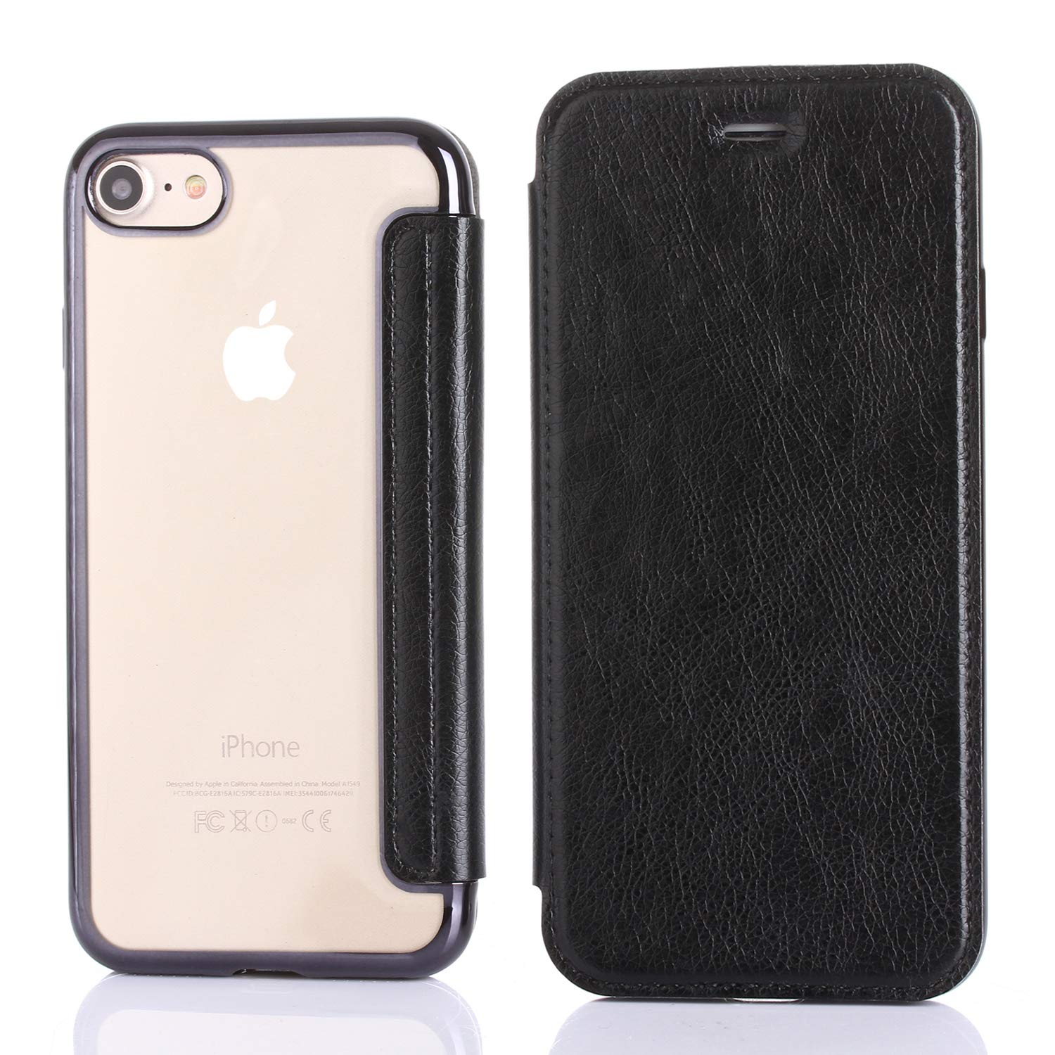 YUYIB i Phone SE3 ケース i Phone SE2 ケース 第2世代 i Phone8 ケース i Phone7 ケース 手帳型 クリア 背面 高級なPUレザー 薄型 透明 衝撃吸収 