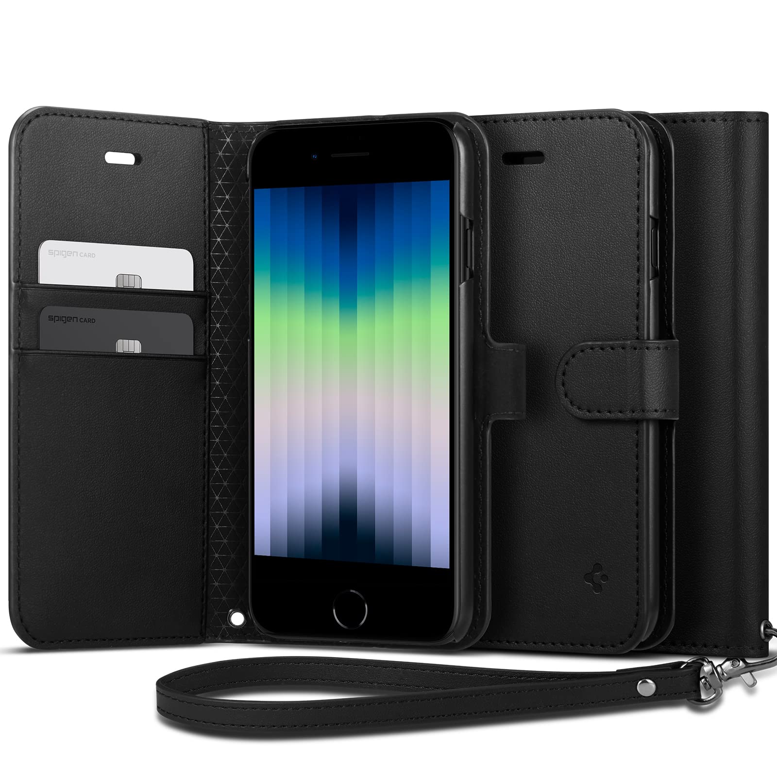 i Phone SE3 SE2 第3/2世代 ケース i Phone7/8用 ケース 手帳型 ストラップ 頑丈 革 ショルダー 薄型 財布 マグネット式 カード 収納 スタンド機能 カード ウォレット