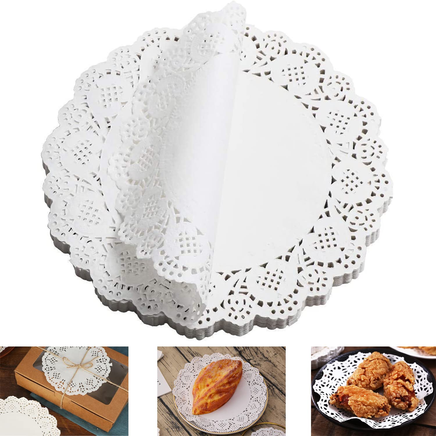 Charming Decoration天ぷら敷紙 レースペーパー 丸型 無蛍光食品紙 敷き紙 使い捨て 150枚 16.5cm ホワイト ラッピング コースター 飾りペーパー 吸油紙 耐油紙 包装用品