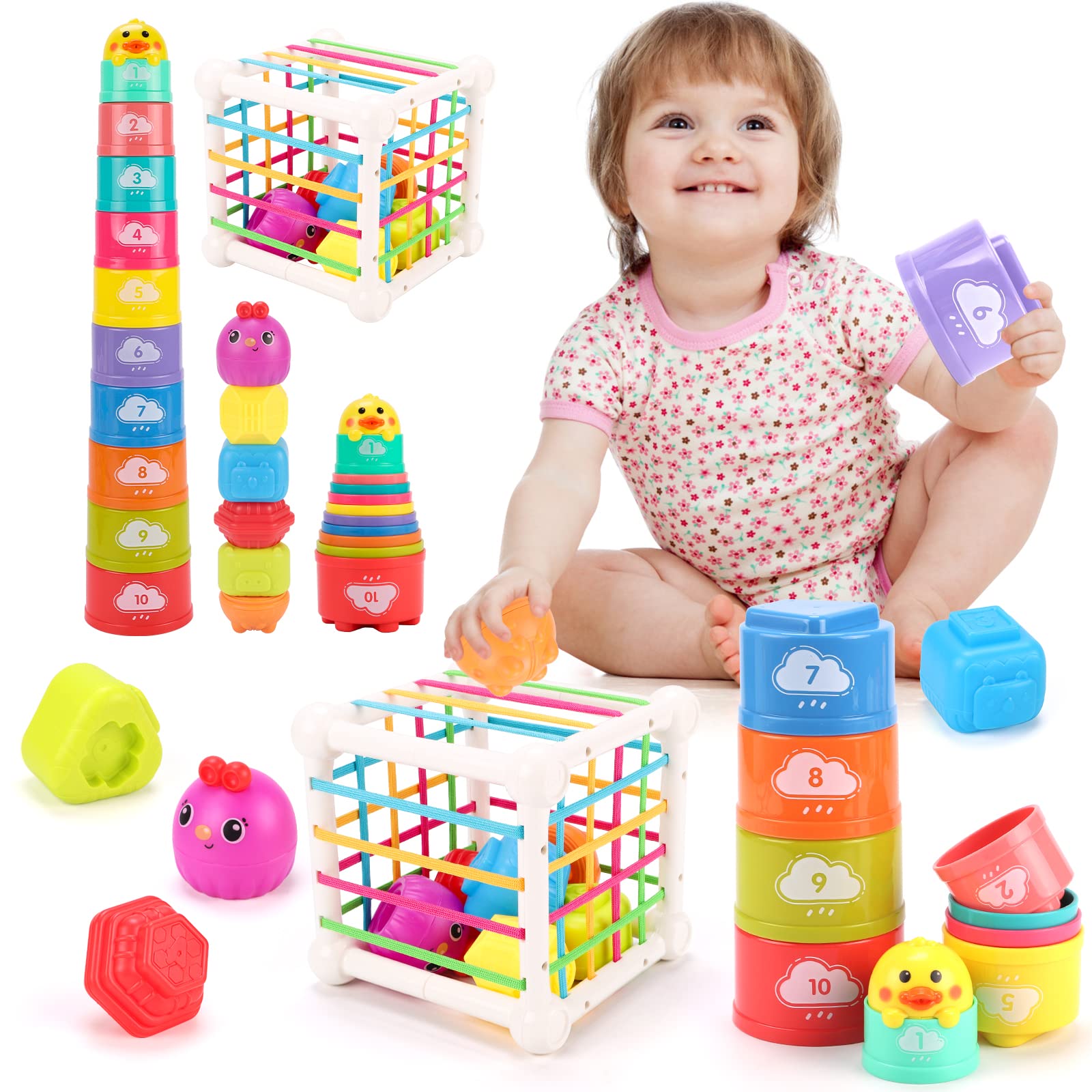 Qizebaby 赤ちゃん・幼児のおもちゃ ファットブレイン 指先知育 コンビ コップがさね 早期教育 スタッキングゲーム モンテッソーリ おも