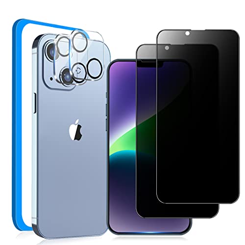 覗き見防止 iphone14 ガラスフィルム［2枚］カメラフィルム［2枚］のぞき見防止 アイフォン14強化ガラス 液晶保護フィルム 横から見えない 6.1インチ/ガイド枠付き