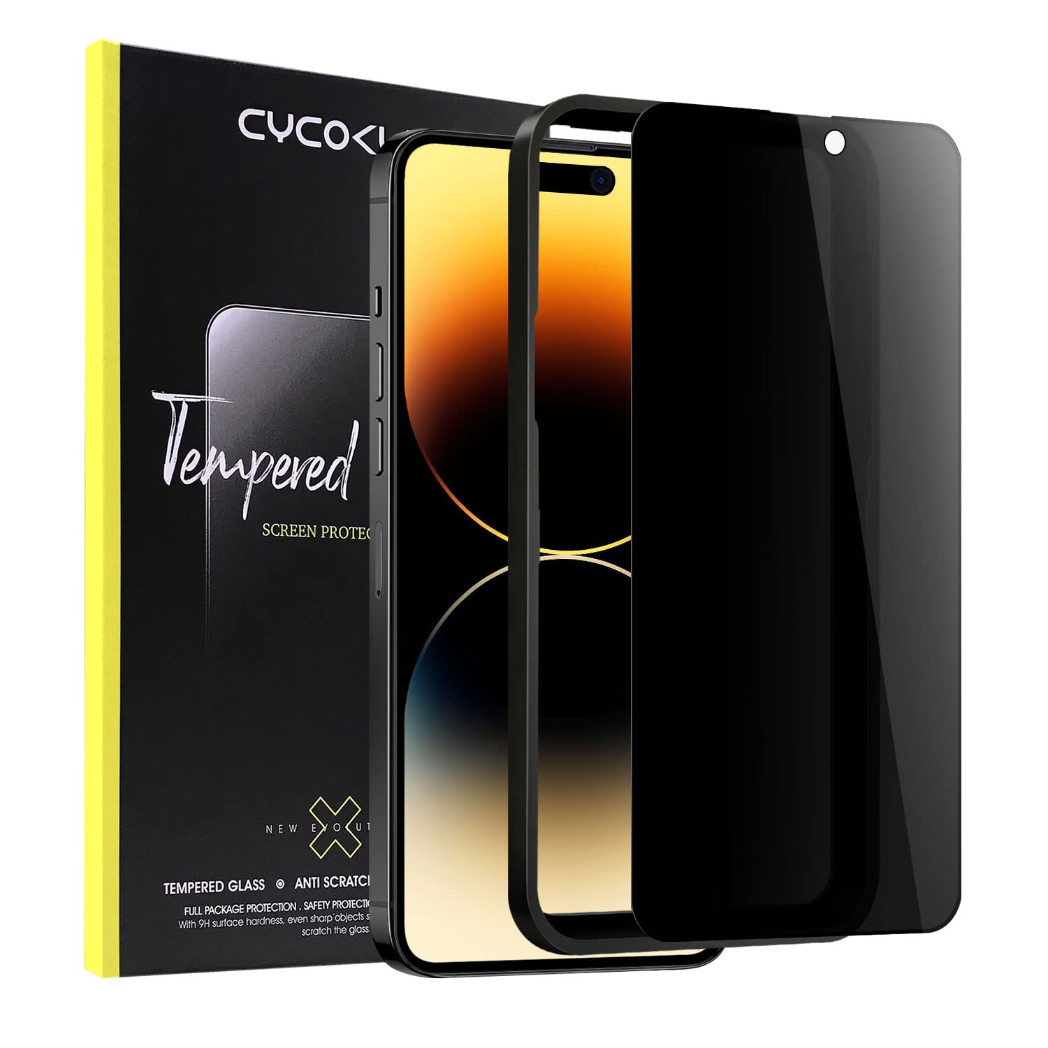 i Phone14pro用（6.1インチ）ガラスフィルム 覗き見防止 25° プライバシー保護CYCOKLY 2.5D 全面保護 日本製素材旭硝子製 防塵 硬度 9H 指紋防止 自動吸着 気泡防止