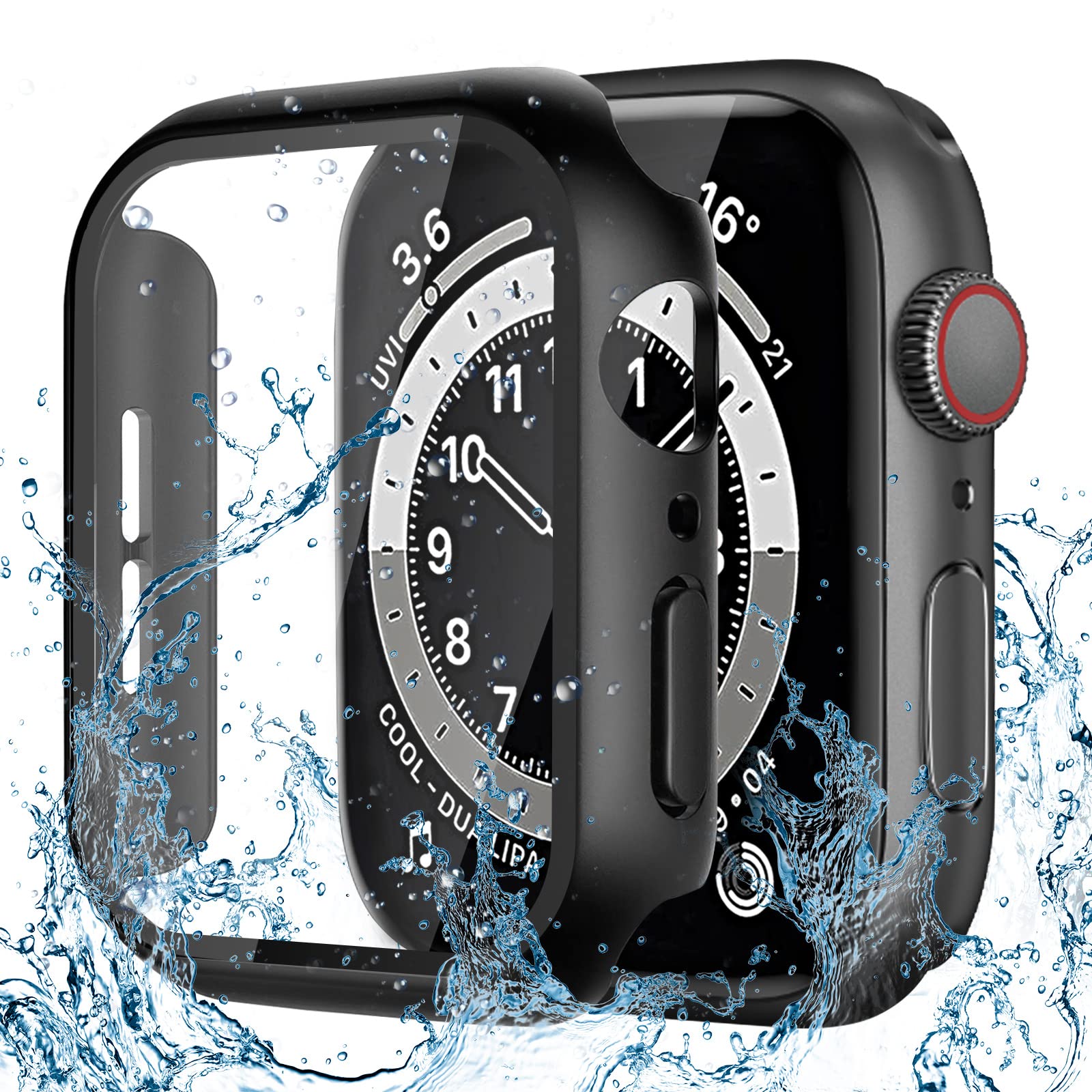 CAERMA Apple Watch用 ケース i Watch Series 10/9/8/7/6/5/4/SE2/SE 44mm対応 超薄型 アップルウォッチ用 カバー 防水 硬度9H 強化ガラス 