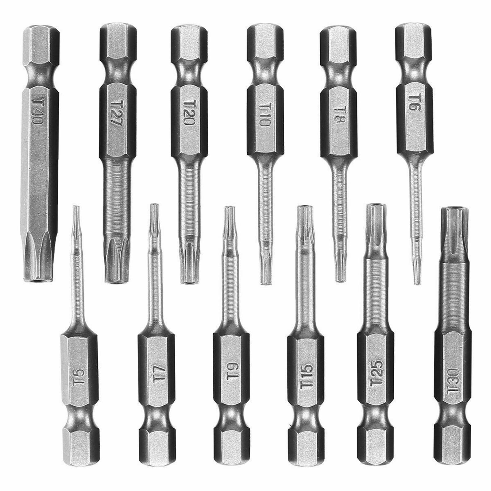 サムコス トルクスドライバービット 中空トルクス頭 六角軸 6.35mm ドライバービットセット ネジ用ビットセット 電動工具用 T5-T40 ドリル ビット工具 12本セット