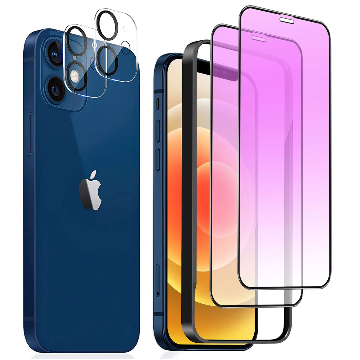 DXFAU i Phone 12 用 ガラスフィルム ブルーライトカット 6.1インチ 硬度9Ｈ 全面保護フィルム 目の疲れを軽減 滑らかなタッチ操作 指紋付着防止 飛散防止 気泡防止 ガイド枠付き 