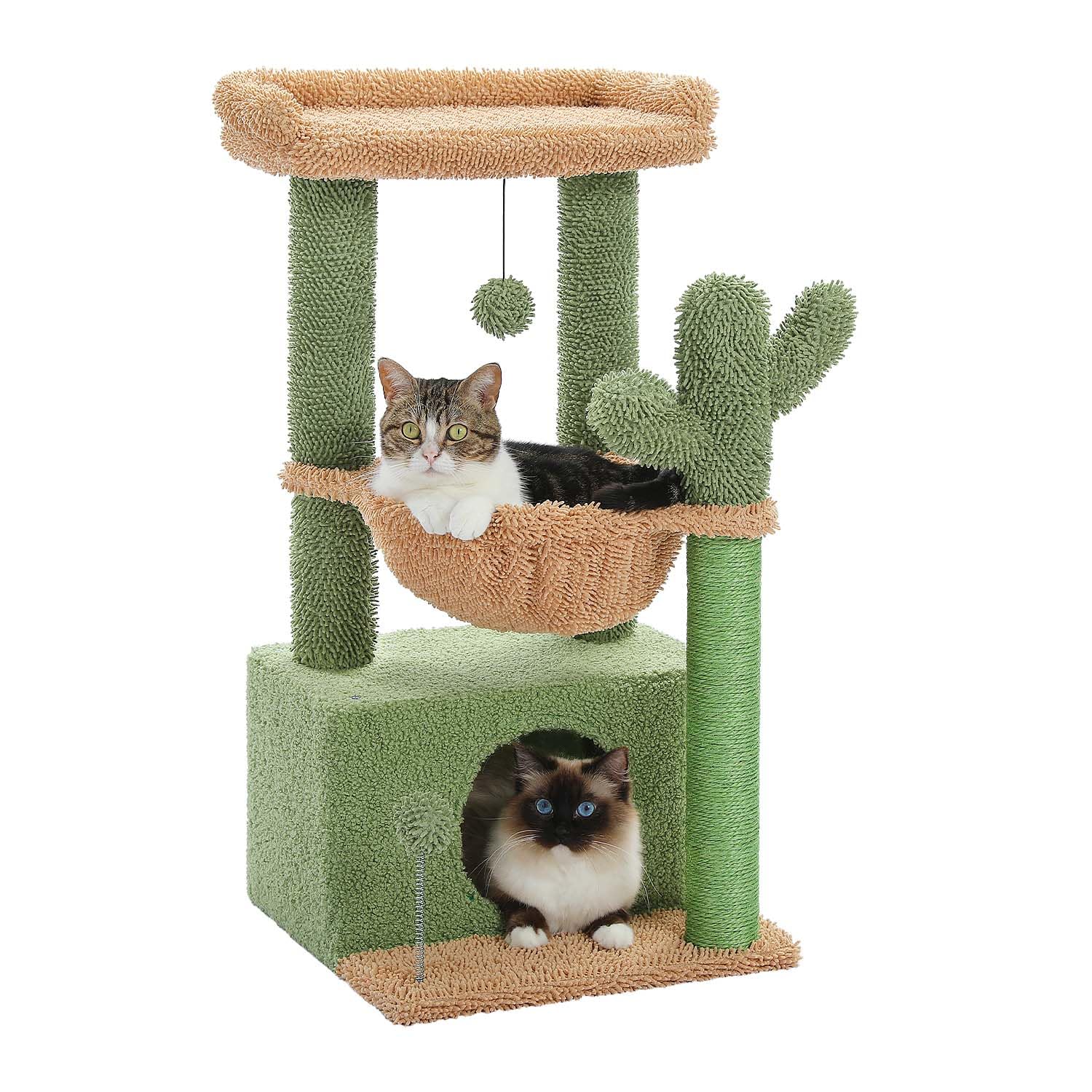 PAWZ Road キャットタワー ミニ 猫タワー サボテン 小型 低め 据え置き 人気 コンパクト 省スペース 麻紐爪とぎ ハンモック おしゃれ インテリア シンプル かわいい おもちゃ付き - 高
