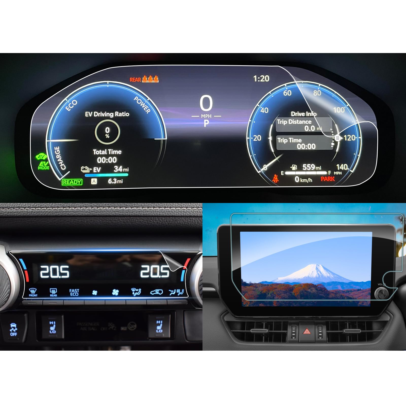 SHAOHAO 新型 2022トヨタRAV4 50系 専用 10.5インチ ナビ 強化ガラスフィルム+12.3インチメーター+2枚PET製エアコンパネル保護フィルム 3点セット ナビ フィルム 9H 