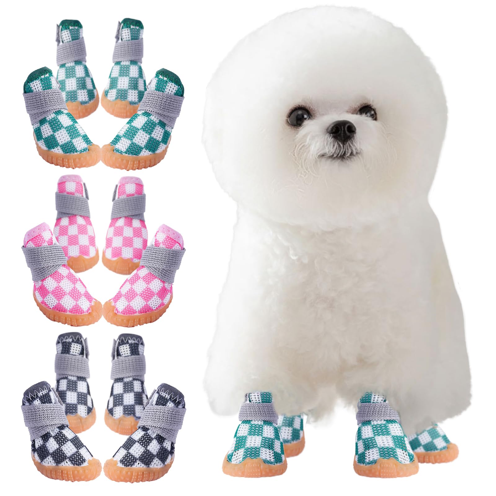 KUVEELA PET 小型犬 中型犬 犬靴 犬用シューズ ペットブーツ ドッグウェア メッシュ ひんやり 軽い 脱げない 肉球保護 滑り止め 汚れ防止 通気性 マジックテープ お出かけ お散歩 ４個