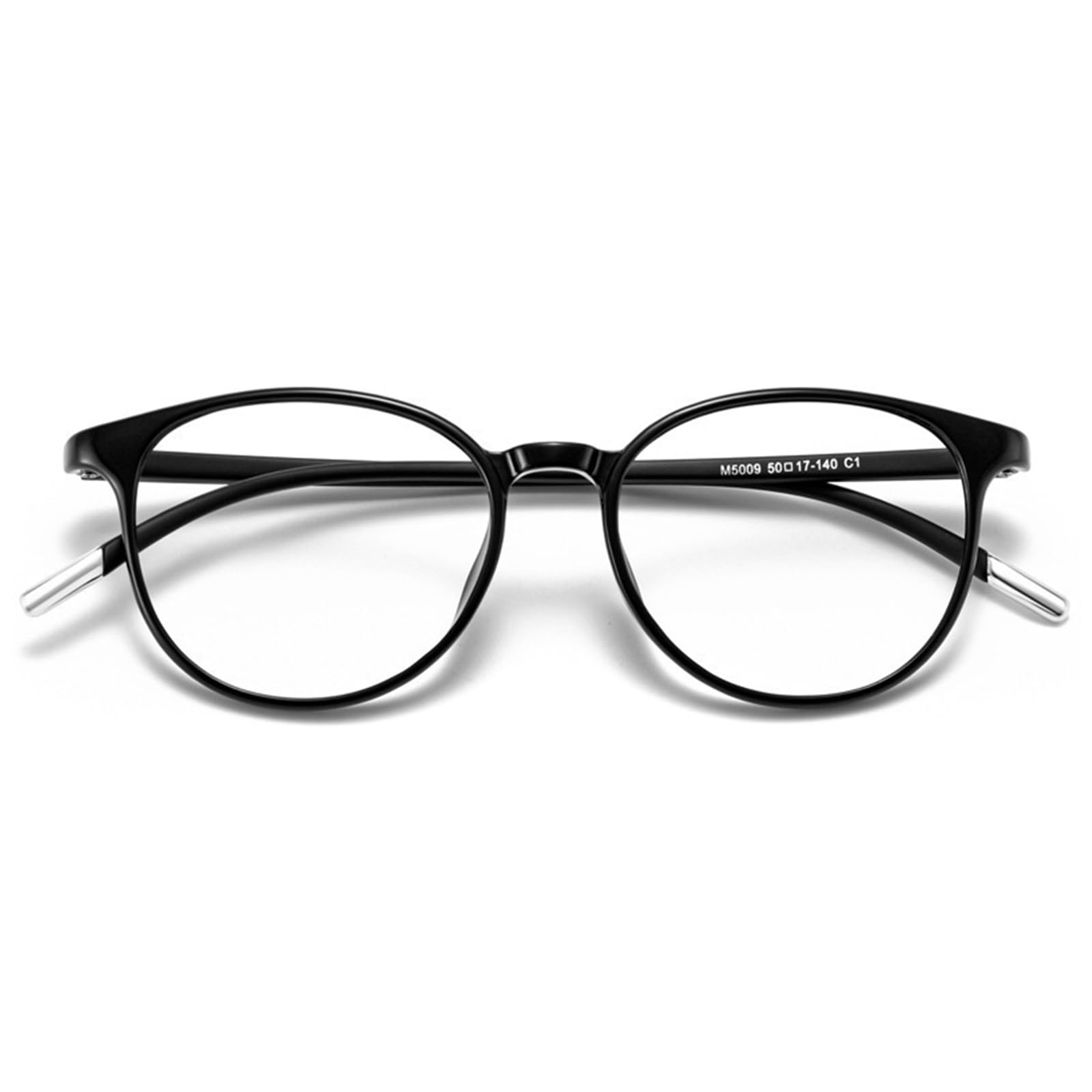 [ESAVIA] 老眼鏡 おしゃれ 超軽量 老眼用メガネ レディース メンズ ブルーライトカット 丸型フレーム眼鏡 UV カット 5009 (ブラック, 1.00, 倍率)