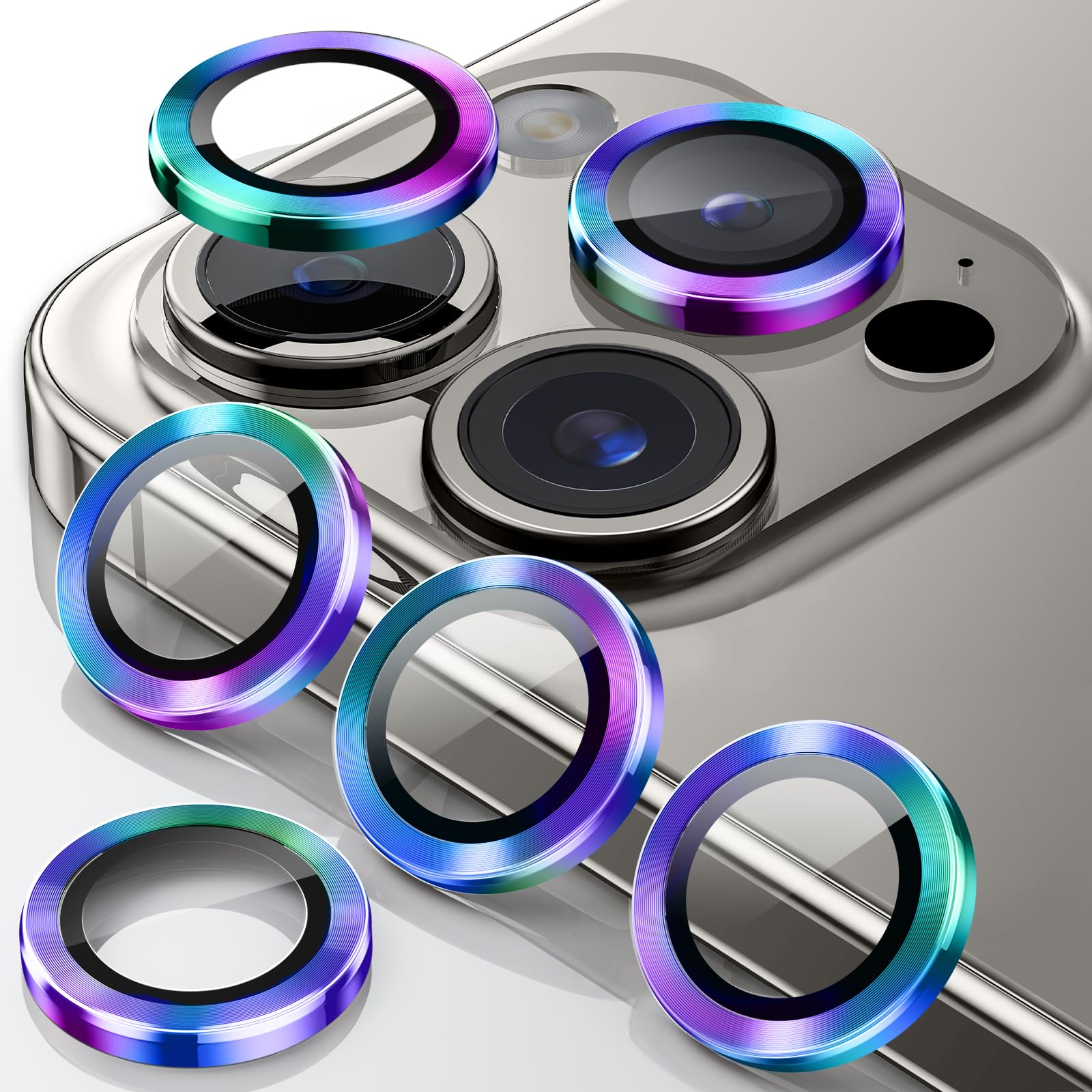 4枚セットカメラレンズカバー i Phone15 Pro/i Phone15 Pro Maxに適用 カメラ保護 アルミ合金製+強化ガラス アイフォン15Pro/15Pro Maxカメラフィルム キズ防